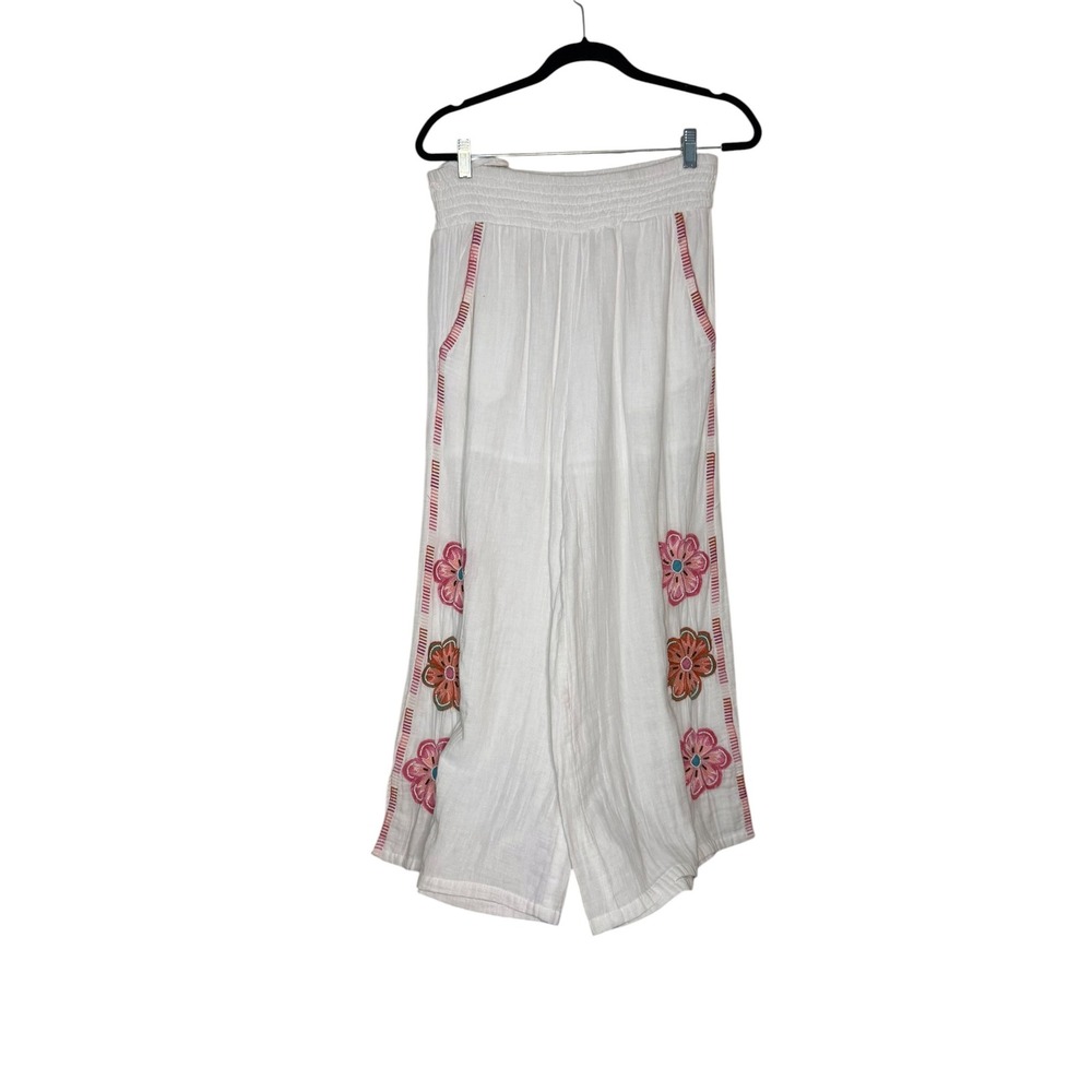 Avanti White Pants with Embroidered Design-100% cotton made in India